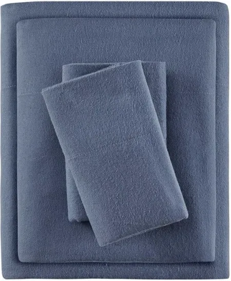 Olliix by True North by Sleep Philosophy Blue Solid Twin Cozy 100% Cotton Flannel Printed Sheet Set