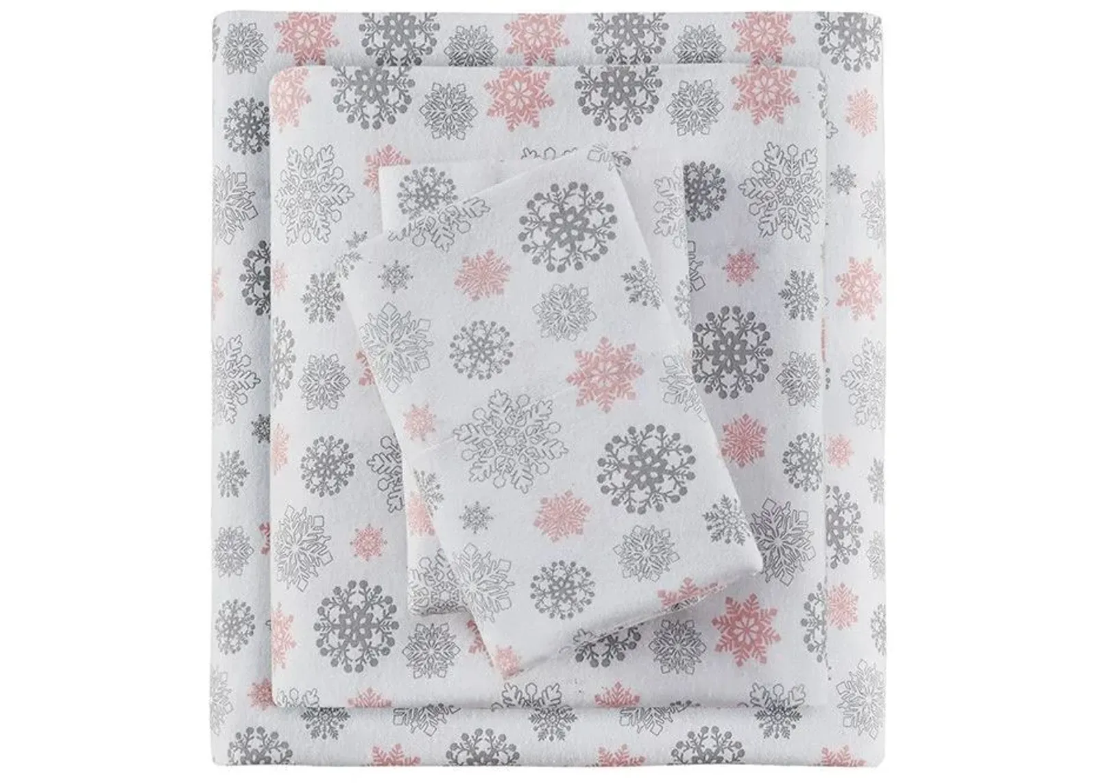 Olliix by True North by Sleep Philosophy Cozy Flannel Pink/Grey Snowflakes Twin XL 100% Cotton Printed Sheet Set