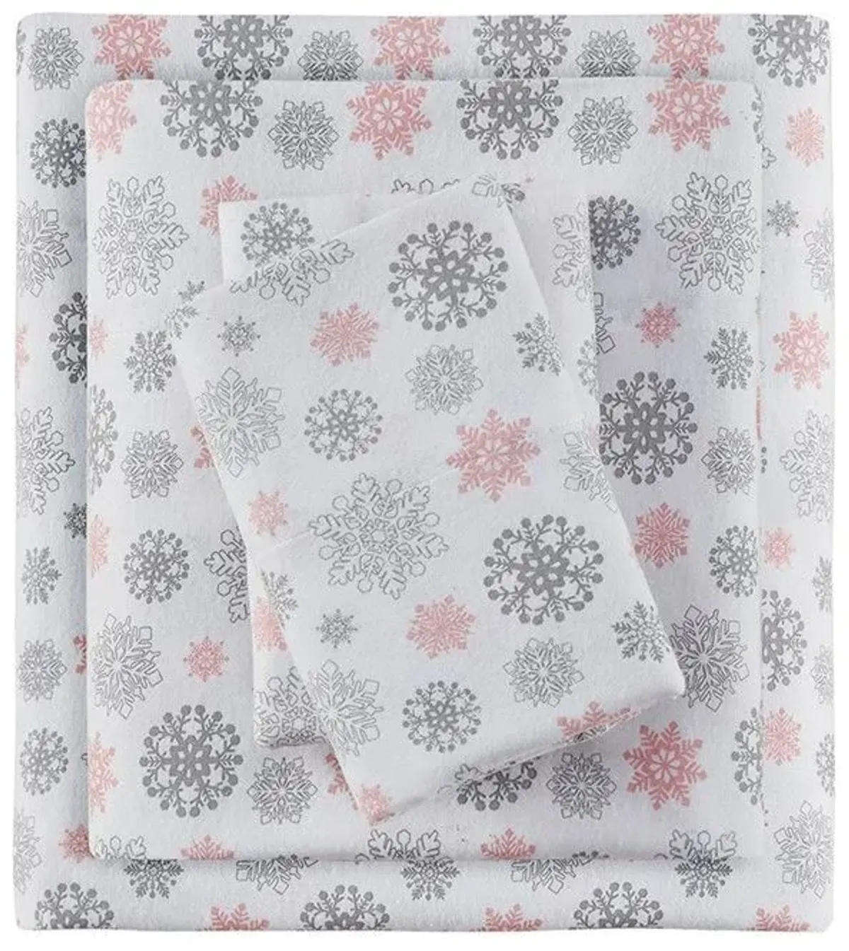 Olliix by True North by Sleep Philosophy Cozy Flannel Pink/Grey Snowflakes Twin XL 100% Cotton Printed Sheet Set