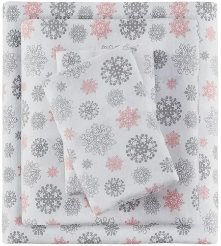 Olliix by True North by Sleep Philosophy Cozy Flannel Pink/Grey Snowflakes Twin XL 100% Cotton Printed Sheet Set