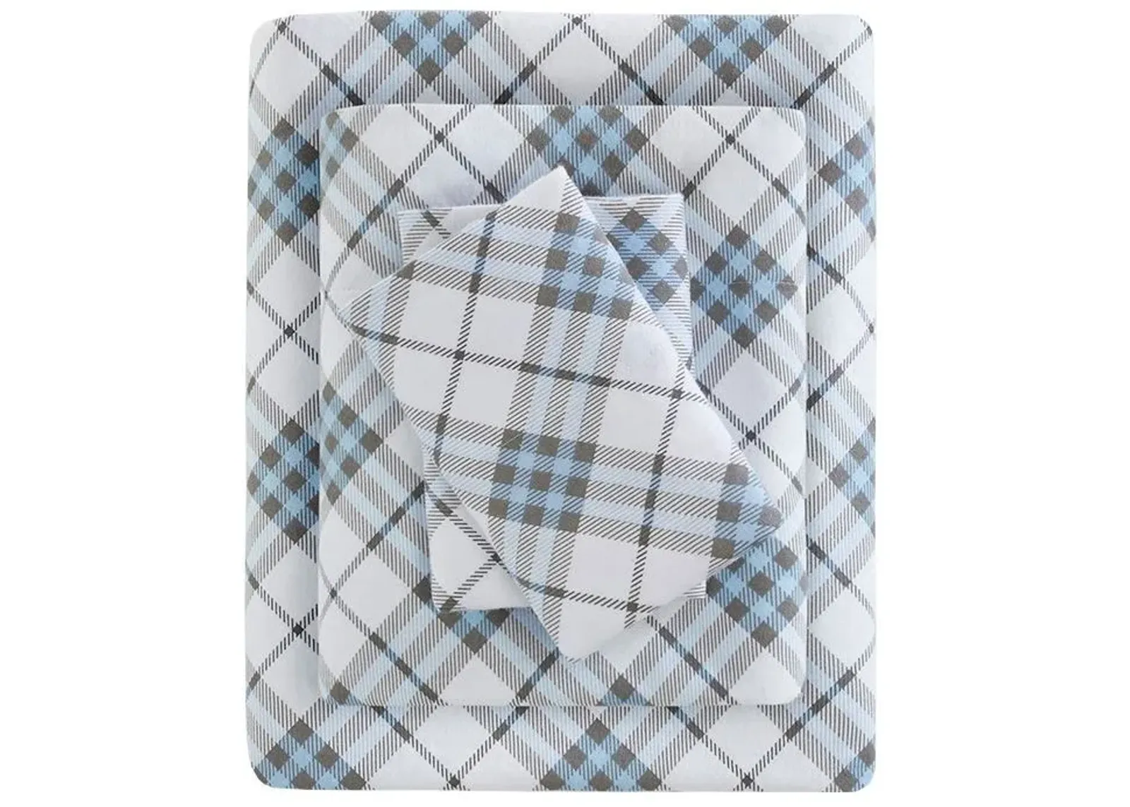 Olliix by True North by Sleep Philosophy Cozy Flannel Blue Plaid Twin XL 100% Cotton Printed Sheet Set