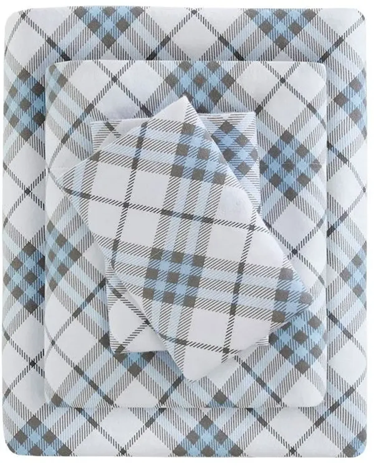 Olliix by True North by Sleep Philosophy Cozy Flannel Blue Plaid Twin XL 100% Cotton Printed Sheet Set