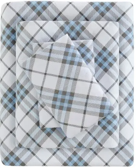 Olliix by True North by Sleep Philosophy Cozy Flannel Blue Plaid Twin XL 100% Cotton Printed Sheet Set