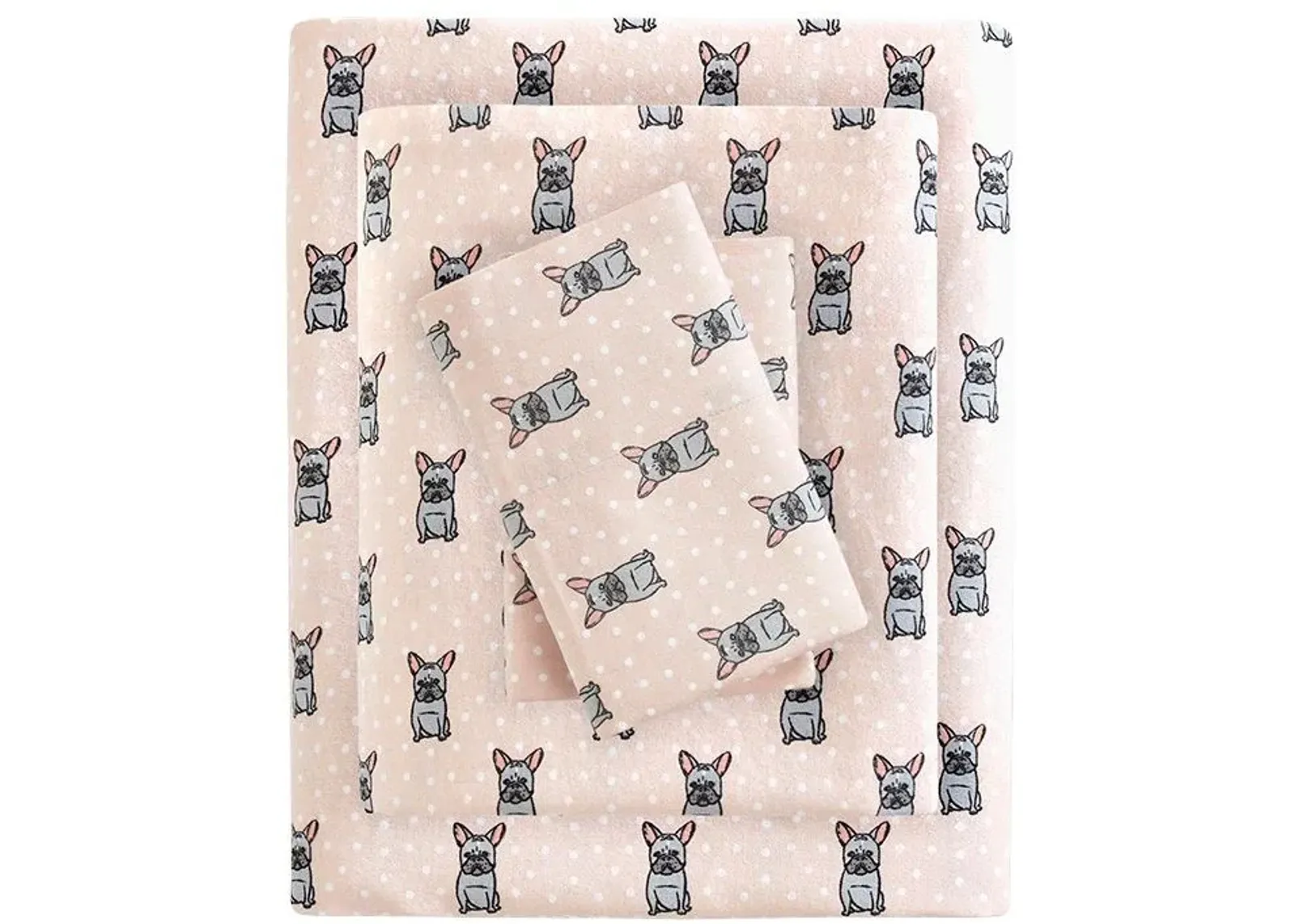 Olliix by True North by Sleep Philosophy Pink French Bulldog Twin Cozy 100% Cotton Flannel Printed Sheet Set