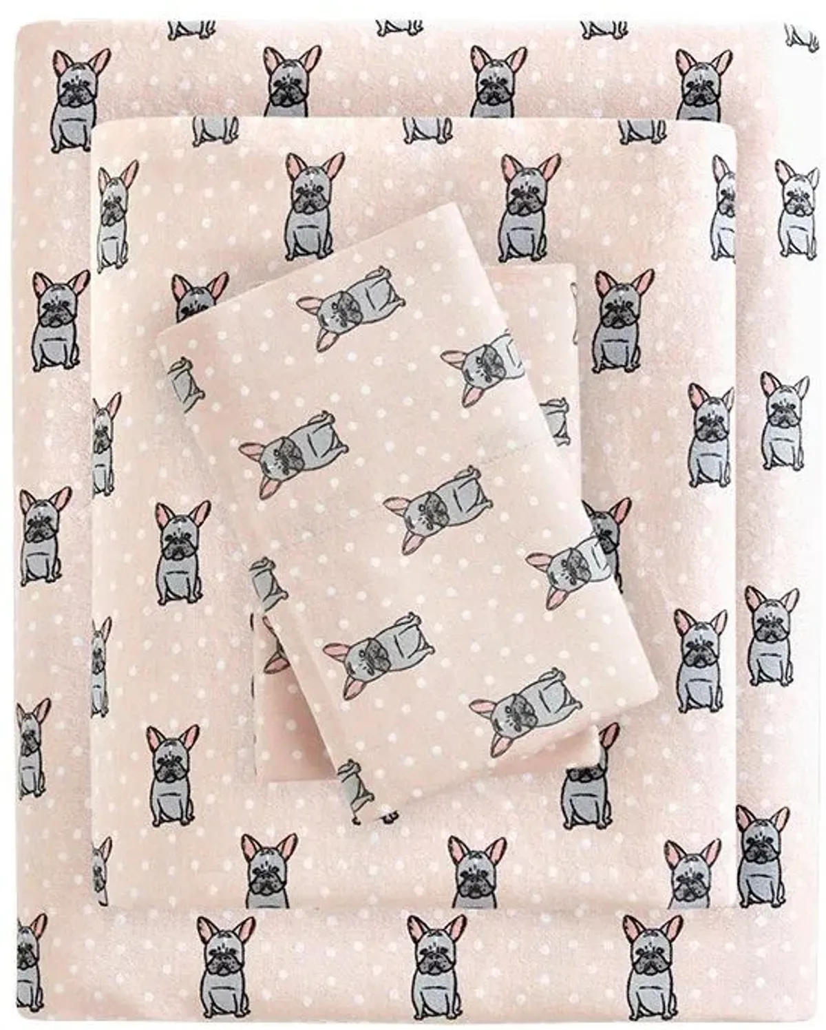 Olliix by True North by Sleep Philosophy Pink French Bulldog Twin Cozy 100% Cotton Flannel Printed Sheet Set