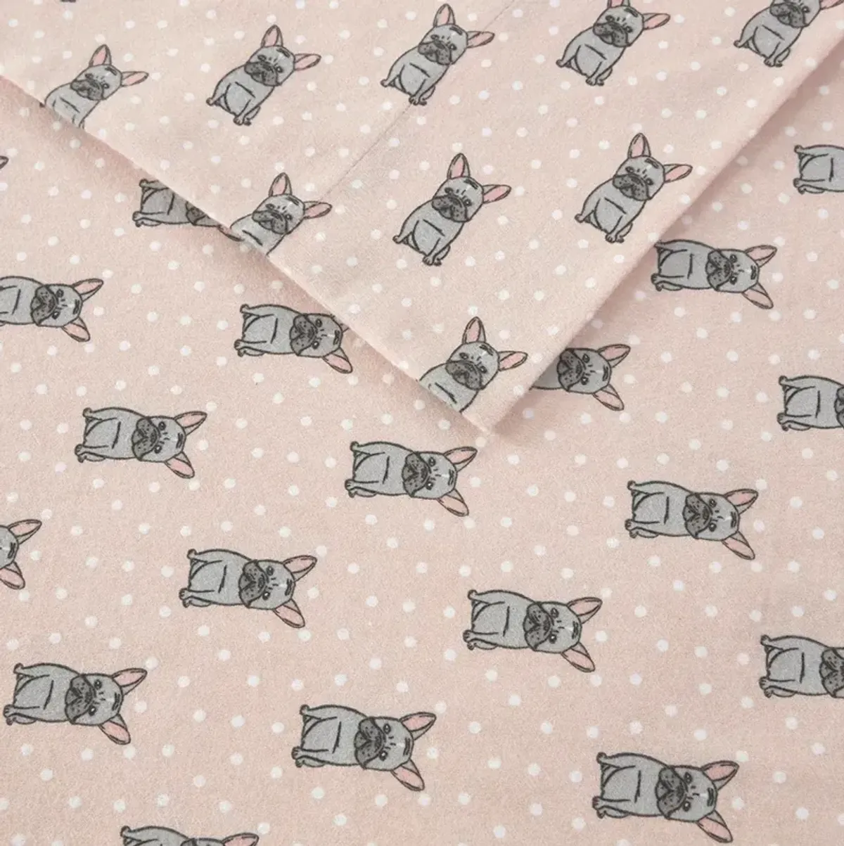 Olliix by True North by Sleep Philosophy Pink French Bulldog Queen Cozy 100% Cotton Flannel Printed Sheet Set