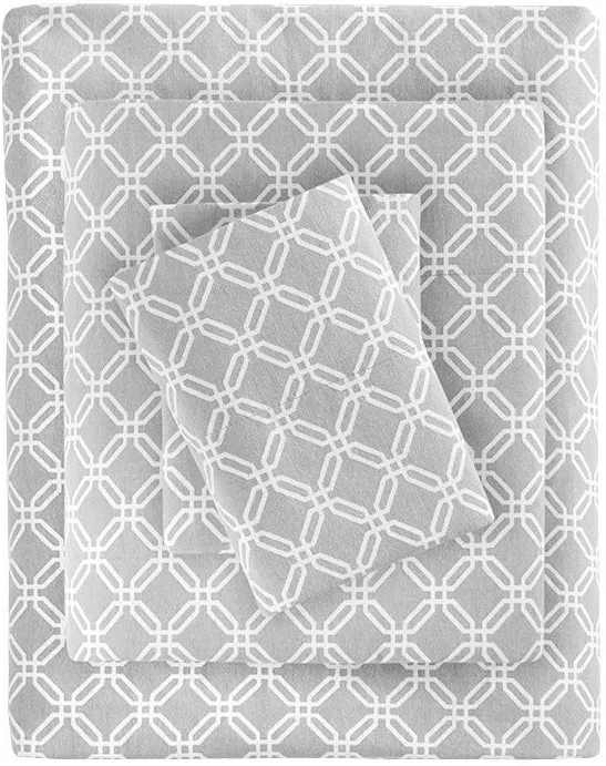 Olliix by True North by Sleep Philosophy Grey Geo Full Cozy 100% Cotton Flannel Printed Sheet Set