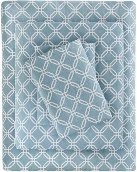 Olliix by True North by Sleep Philosophy Blue Geo Full Cozy 100% Cotton Flannel Printed Sheet Set