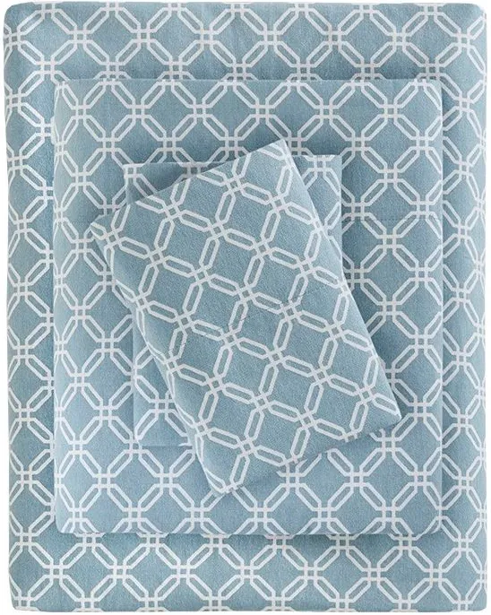Olliix by True North by Sleep Philosophy Blue Geo Full Cozy 100% Cotton Flannel Printed Sheet Set
