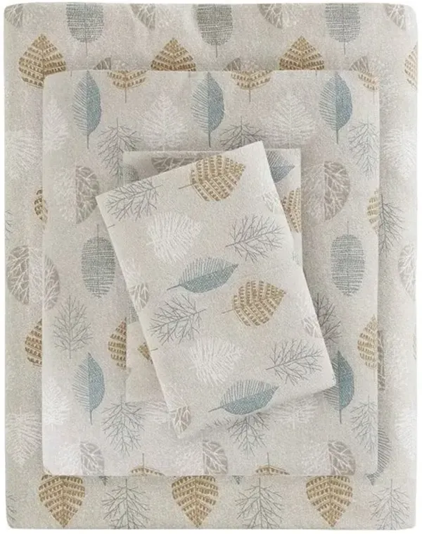 Olliix by True North by Sleep Philosophy Cozy Flannel Multi Leaves California King 100% Cotton Printed Sheet Set