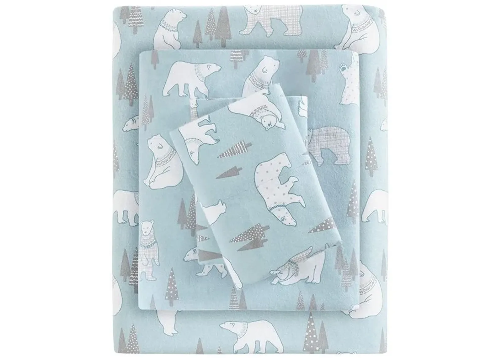 Olliix by True North by Sleep Philosophy Blue Polar Bears Twin Cozy 100% Cotton Flannel Printed Sheet Set