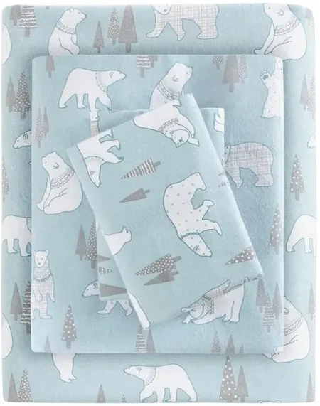 Olliix by True North by Sleep Philosophy Blue Polar Bears Queen Cozy 100% Cotton Flannel Printed Sheet Set