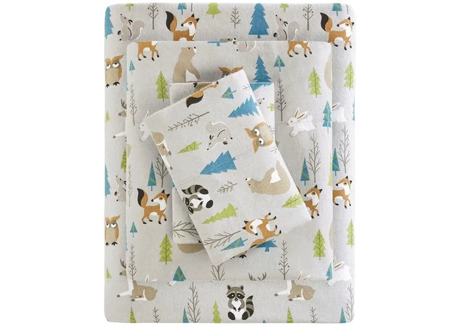 Olliix by True North by Sleep Philosophy Multi Forest Animals Full Cozy 100% Cotton Flannel Printed Sheet Set