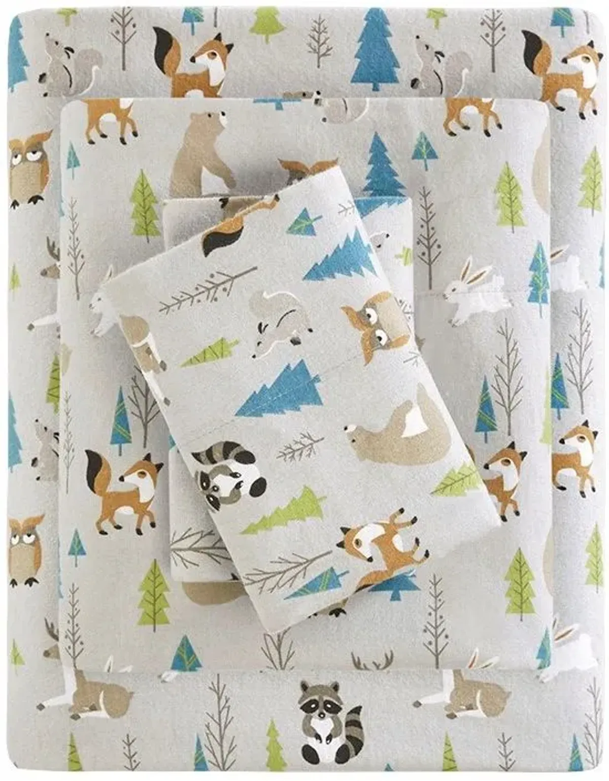 Olliix by True North by Sleep Philosophy Multi Forest Animals Full Cozy 100% Cotton Flannel Printed Sheet Set