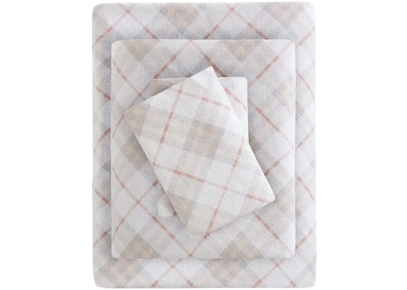 Olliix by True North by Sleep Philosophy Pink Plaid Twin XL Cozy 100% Cotton Flannel Printed Sheet Set