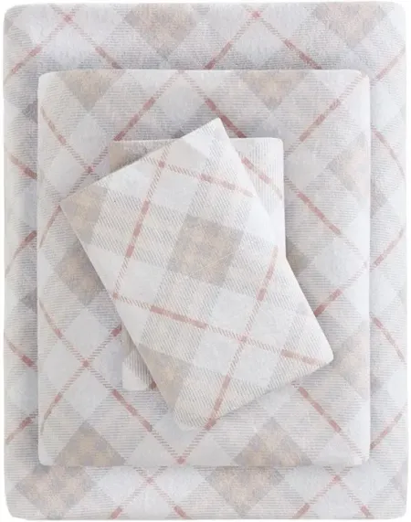 Olliix by True North by Sleep Philosophy Pink Plaid Twin XL Cozy 100% Cotton Flannel Printed Sheet Set