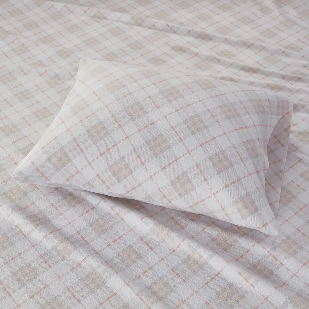 Olliix by True North by Sleep Philosophy Pink Plaid Queen Cozy 100% Cotton Flannel Printed Sheet Set