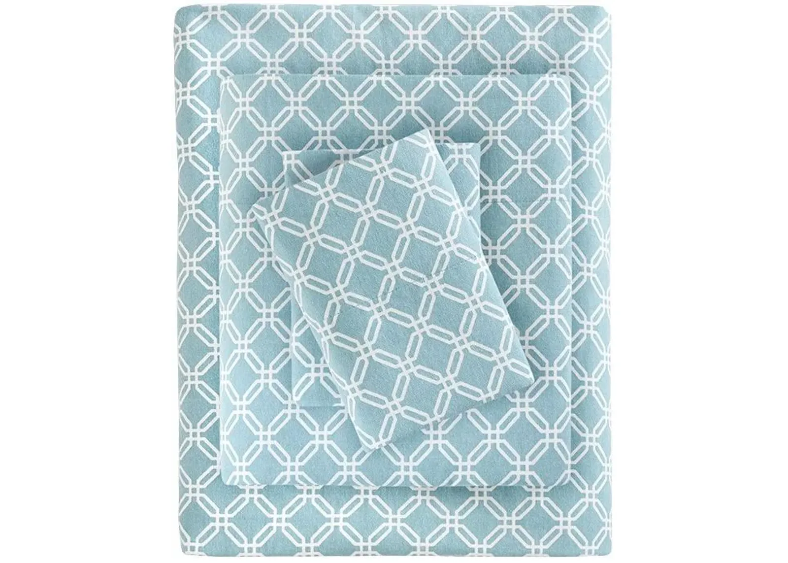 Olliix by True North by Sleep Philosophy Aqua Geo Twin XL Cozy 100% Cotton Flannel Printed Sheet Set