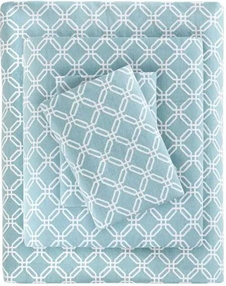 Olliix by True North by Sleep Philosophy Aqua Geo Full Cozy 100% Cotton Flannel Printed Sheet Set