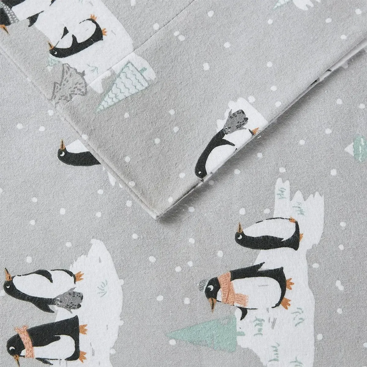 Olliix by True North by Sleep Philosophy Grey Penguins King Cozy 100% Cotton Flannel Printed Sheet Set