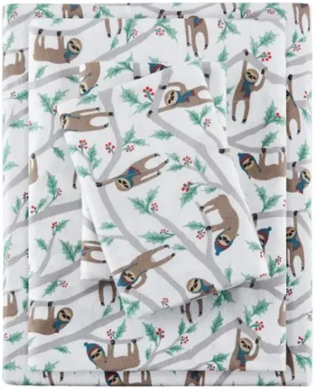Olliix by True North by Sleep Philosophy Cozy Flannel Multicolor Sloth Queen Cotton Printed Sheet Set