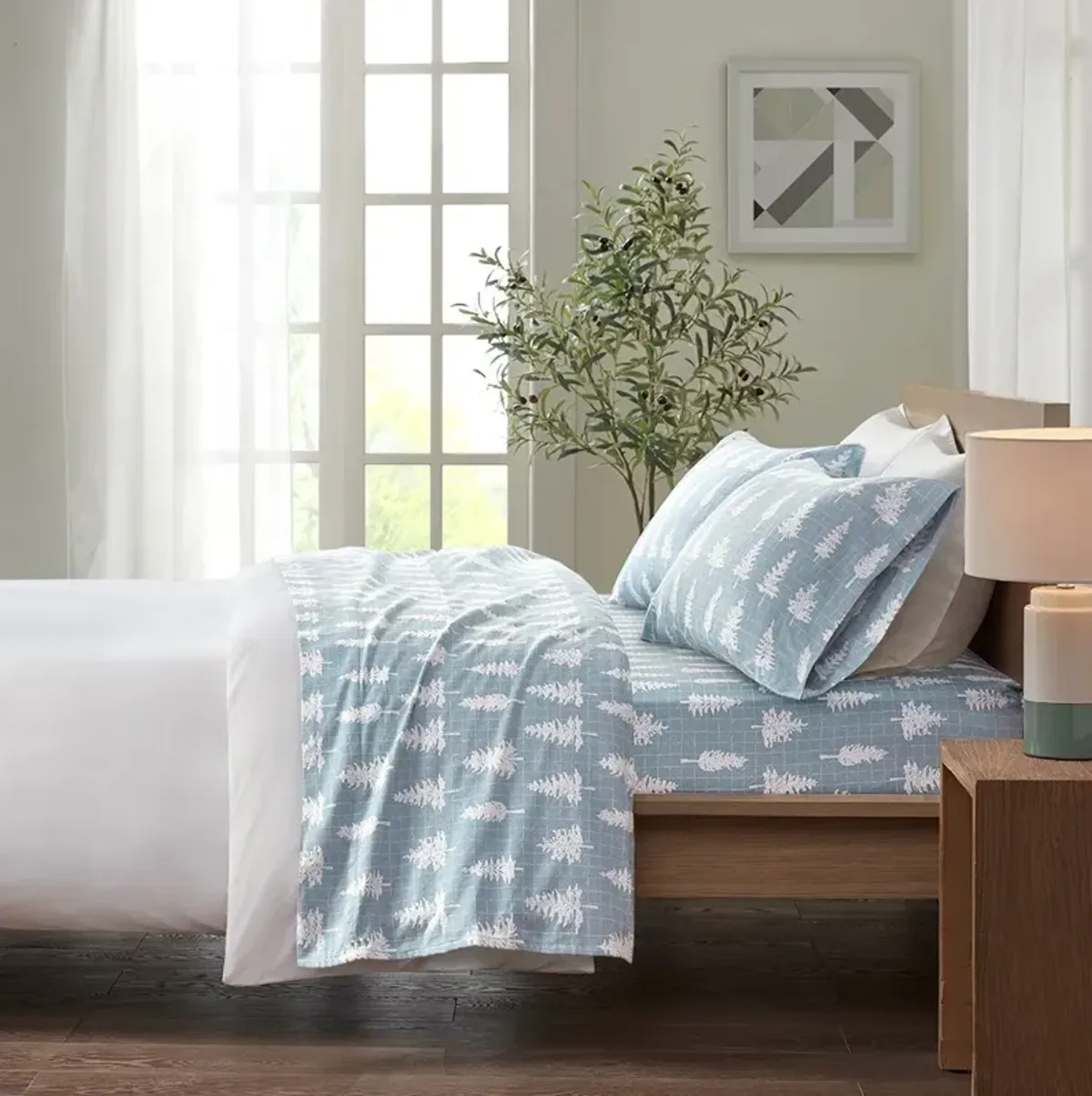 Olliix by True North by Sleep Philosophy Blue Forest Full Cozy 100% Cotton Flannel Printed Sheet Set