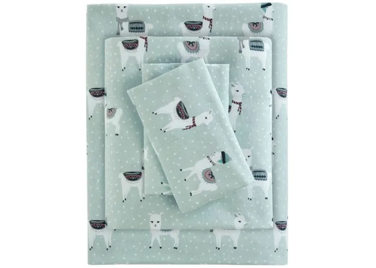 Olliix by True North by Sleep Philosophy Cozy Flannel Seafoam Llama Twin Cotton Printed Sheet Set