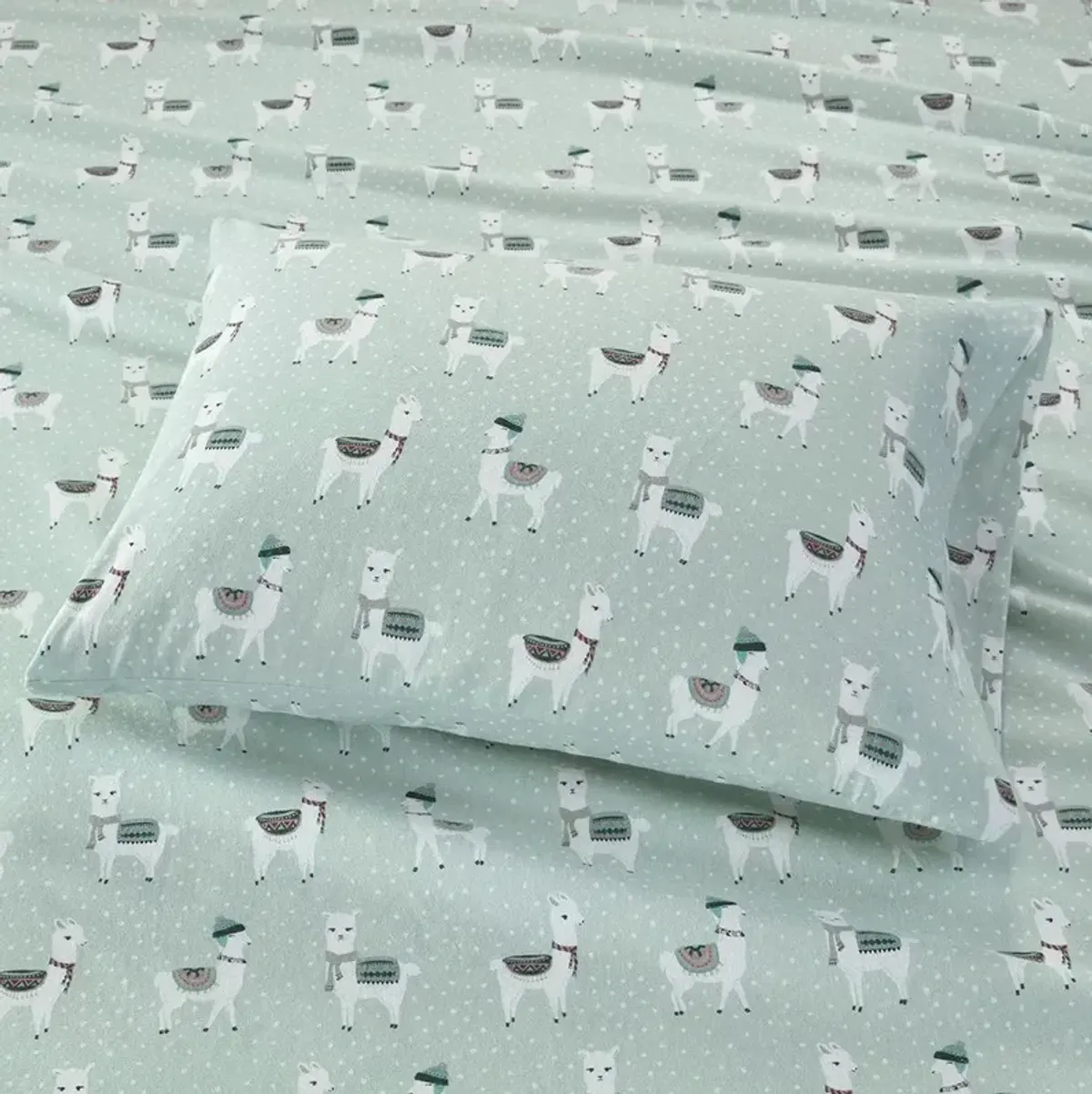 Olliix by True North by Sleep Philosophy Cozy Flannel Seafoam Llama Twin Extra Large Cotton Printed Sheet Set