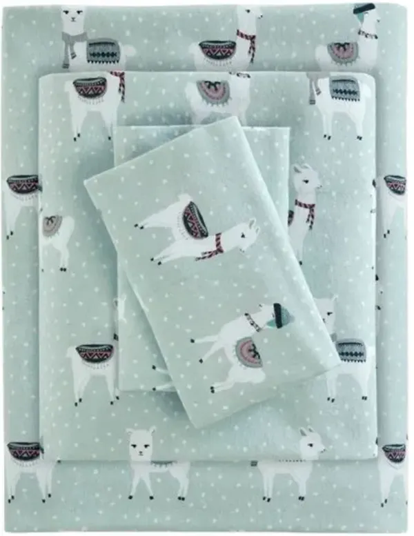 Olliix by True North by Sleep Philosophy Cozy Flannel Seafoam Llama Queen Cotton Printed Sheet Set