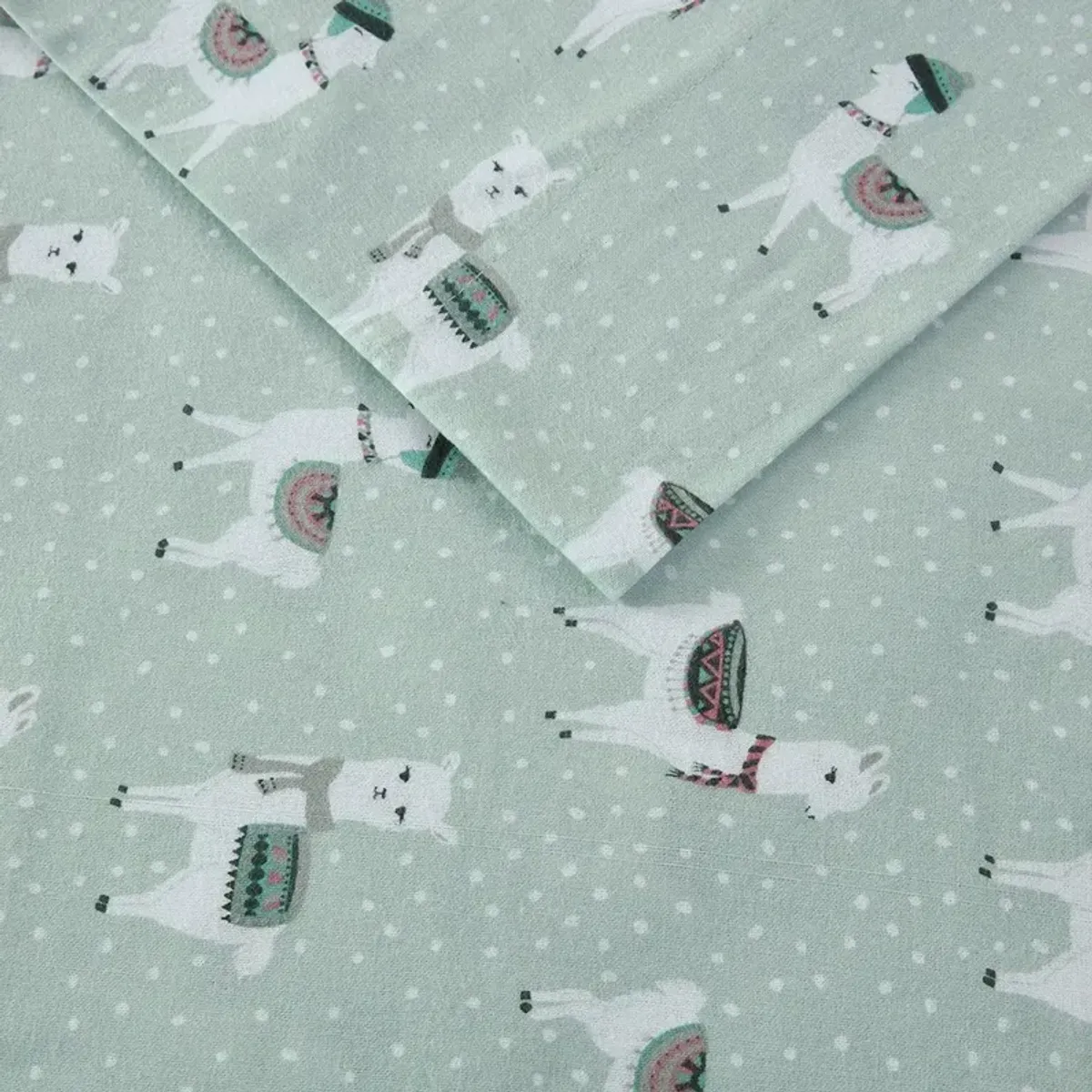 Olliix by True North by Sleep Philosophy Cozy Flannel Seafoam Llama King Cotton Printed Sheet Set