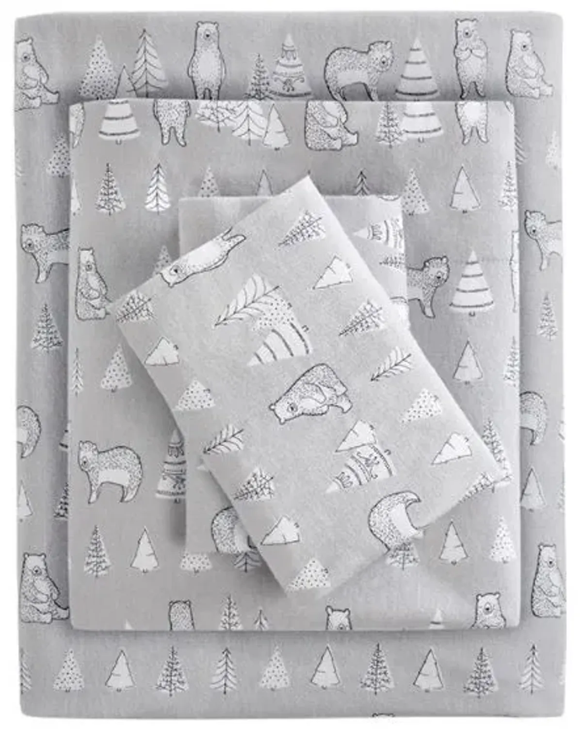 Olliix by True North by Sleep Philosophy Cozy Flannel Bear King Cotton Printed Sheet Set