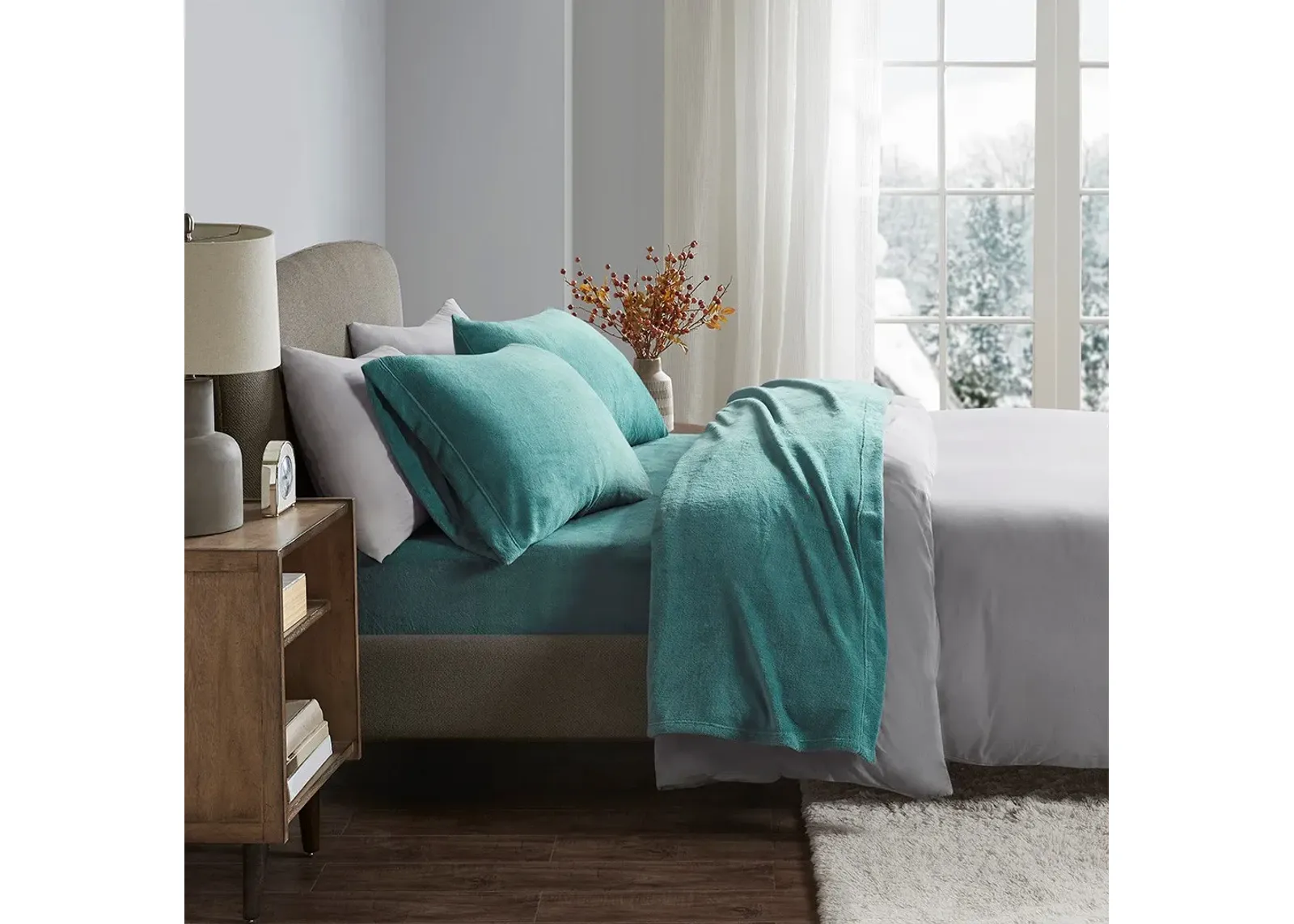 Olliix by True North by Sleep Philosophy Soloft Plush Teal Twin Sheet Set