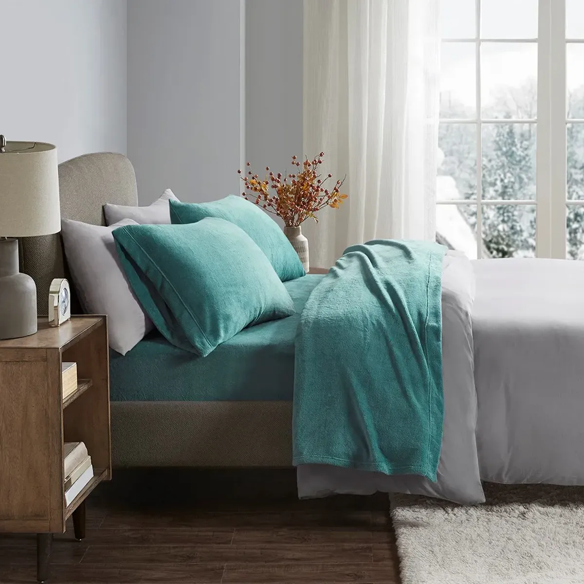 Olliix by True North by Sleep Philosophy Soloft Plush Teal Twin Sheet Set