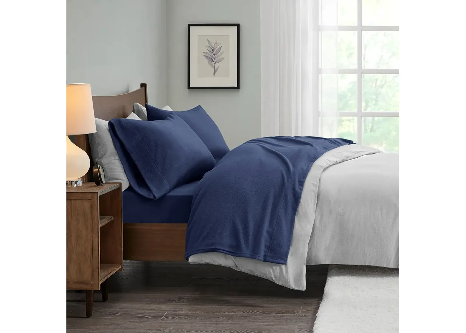 Olliix by True North by Sleep Philosophy Micro Fleece Navy Twin Sheet Set