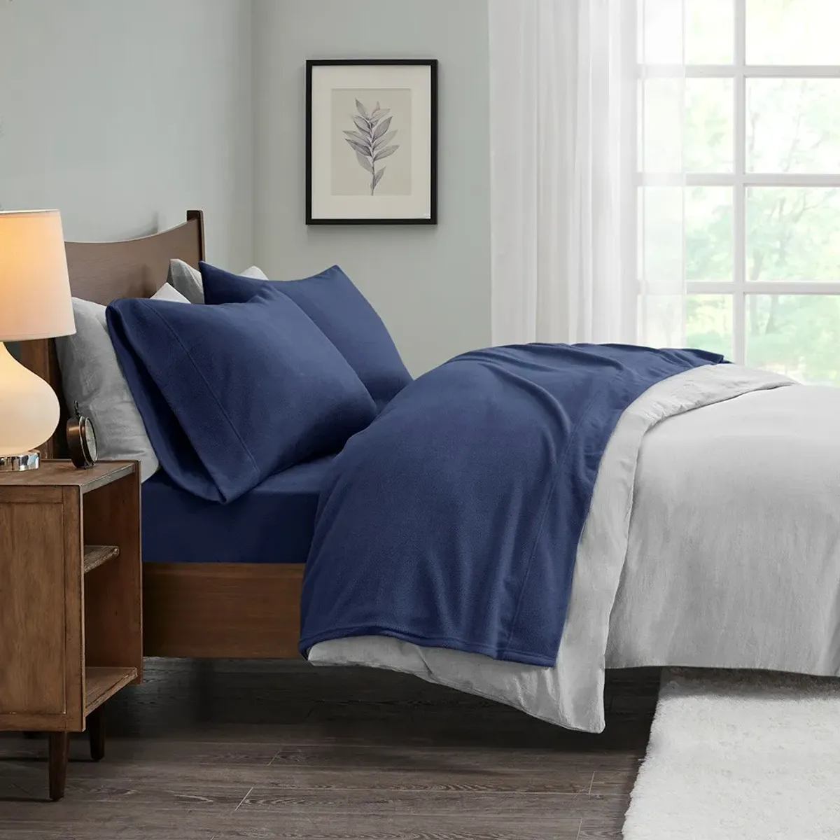 Olliix by True North by Sleep Philosophy Micro Fleece Navy Twin Sheet Set