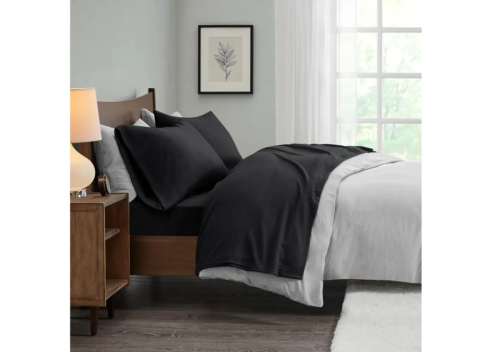 Olliix by True North by Sleep Philosophy Micro Fleece Black Twin Sheet Set