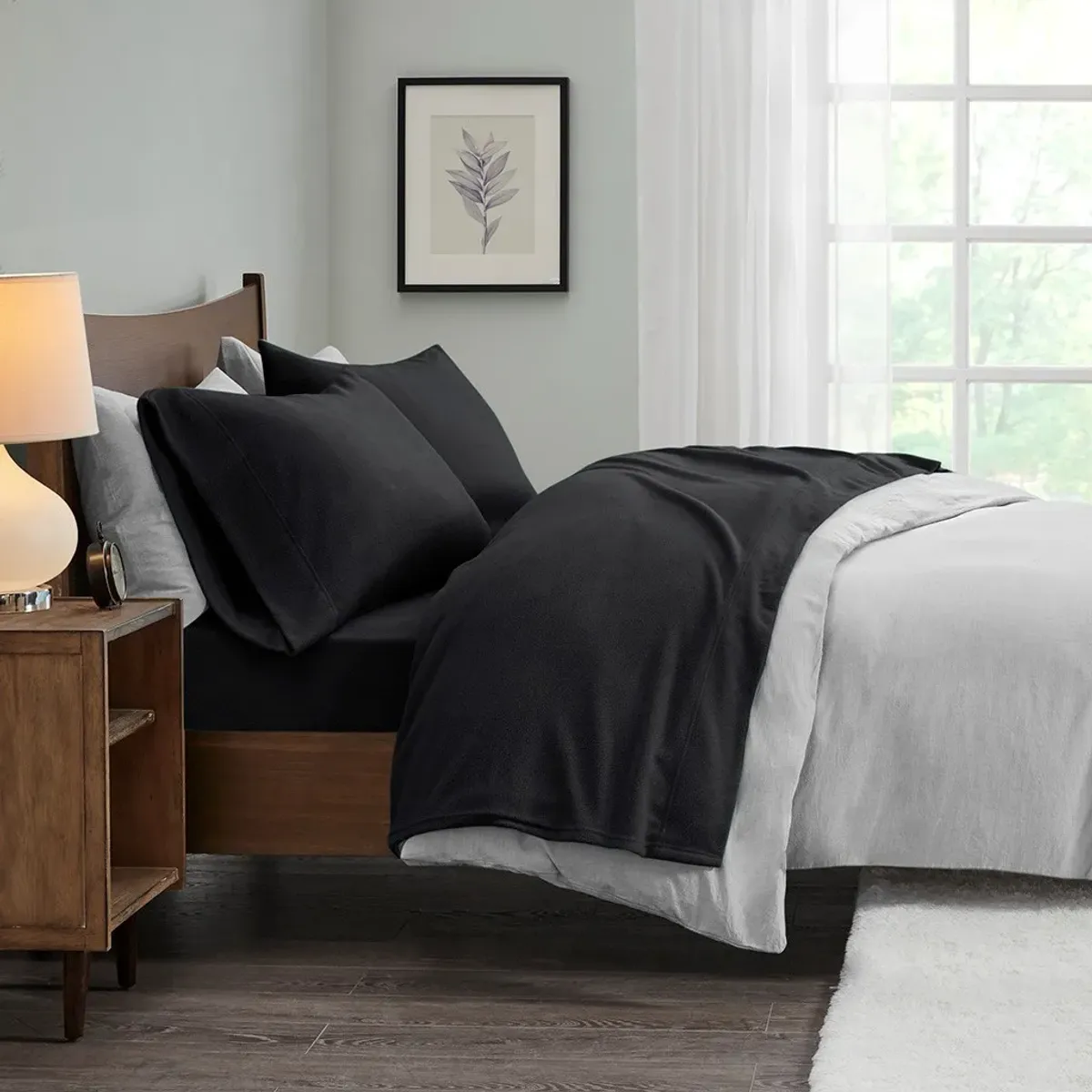 Olliix by True North by Sleep Philosophy Micro Fleece Black Twin Sheet Set