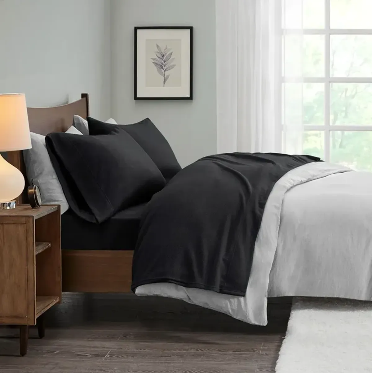 Olliix by True North by Sleep Philosophy Micro Fleece Black Twin XL Sheet Set