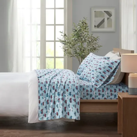 Olliix by True North by Sleep Philosophy Cozy Flannel 100% Cotton Printed Blue Cars Twin Sheet Set