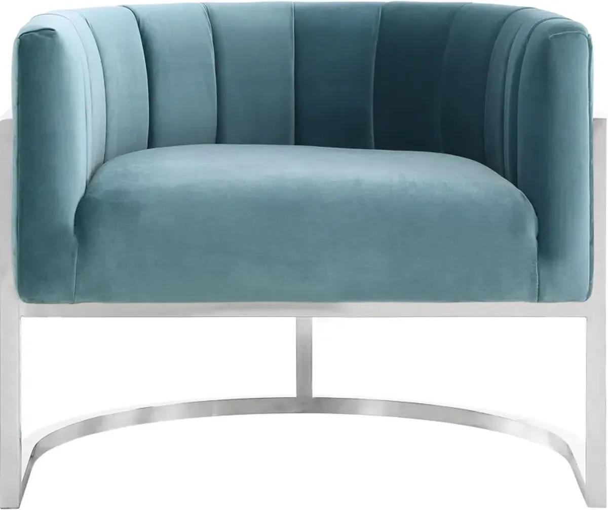 TOV Furniture Magnolia Sea Blue Velvet Chair with Silver Base