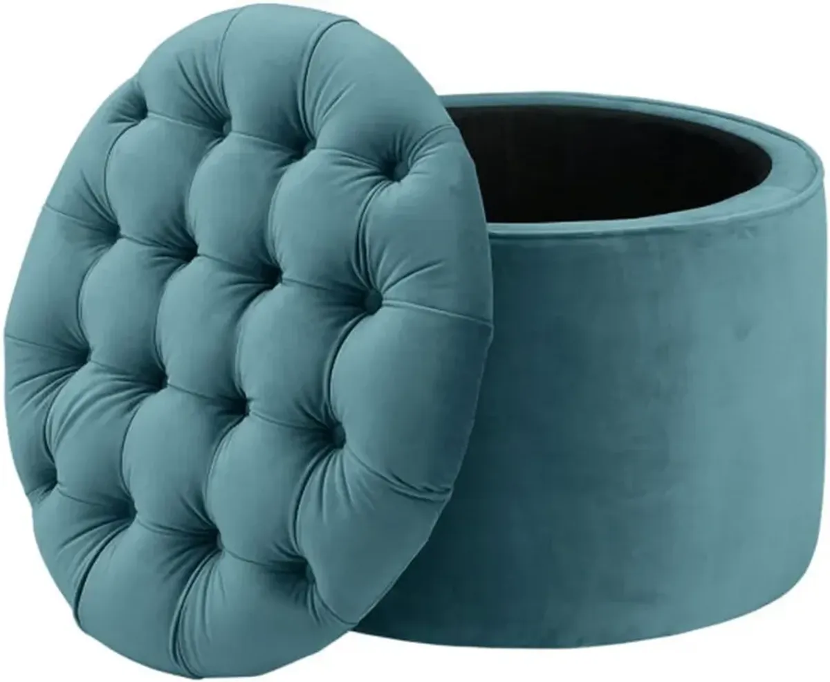 TOV Furniture Queen Sea Blue Velvet Storage Ottoman