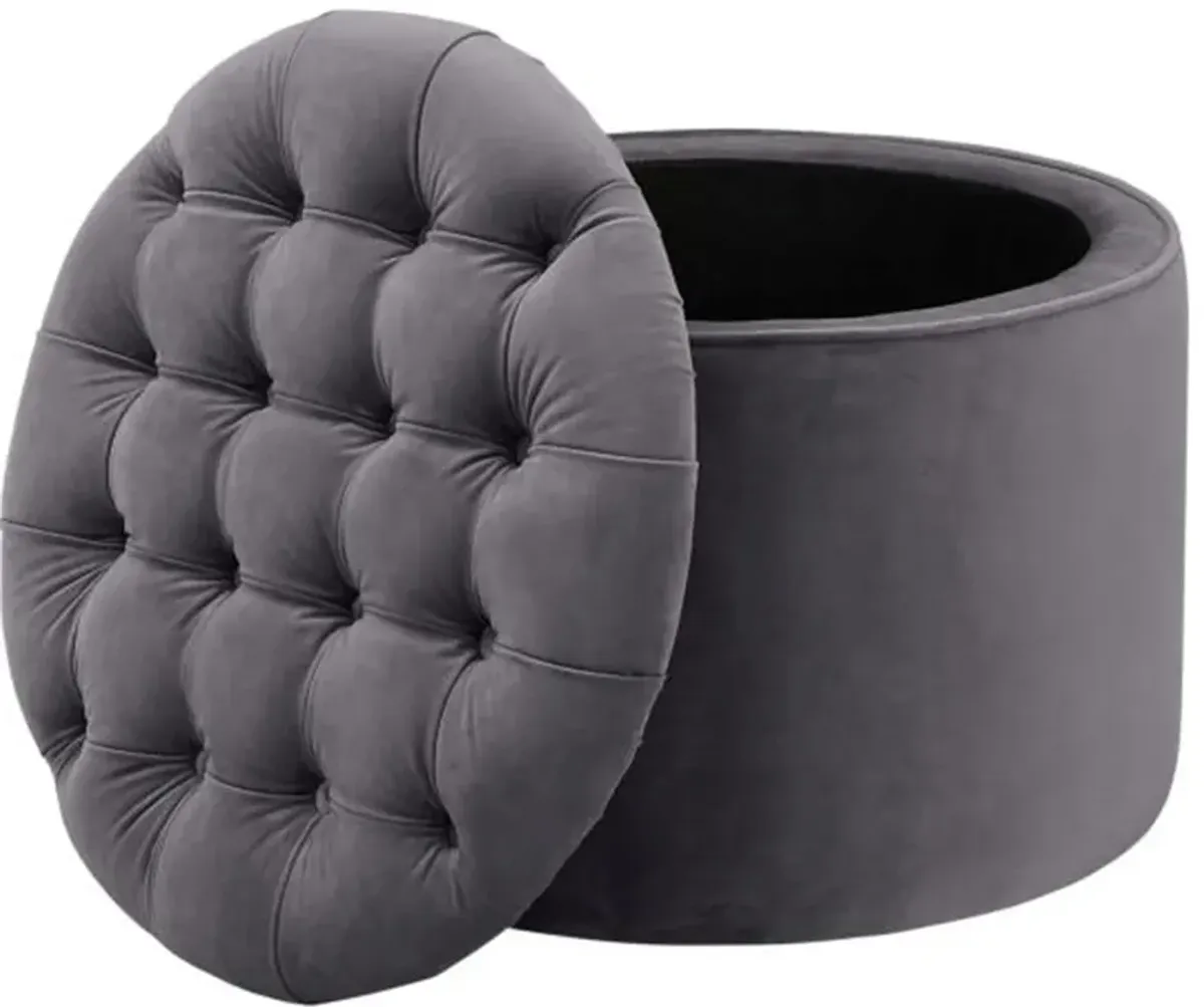 TOV Furniture Queen Grey Velvet Storage Ottoman
