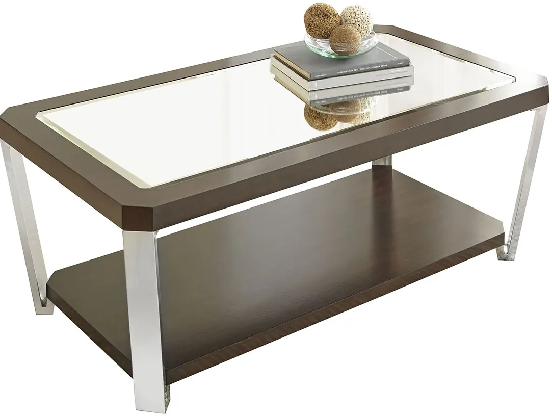 Steve Silver Co. Truman Espresso Cocktail Table with Stainless Steel Frame and Mirrored Top