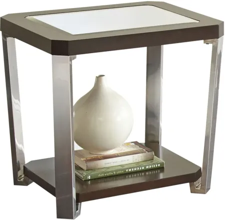 Steve Silver Co. Truman Espresso End Table with Stainless Steel Frame and Mirrored Top