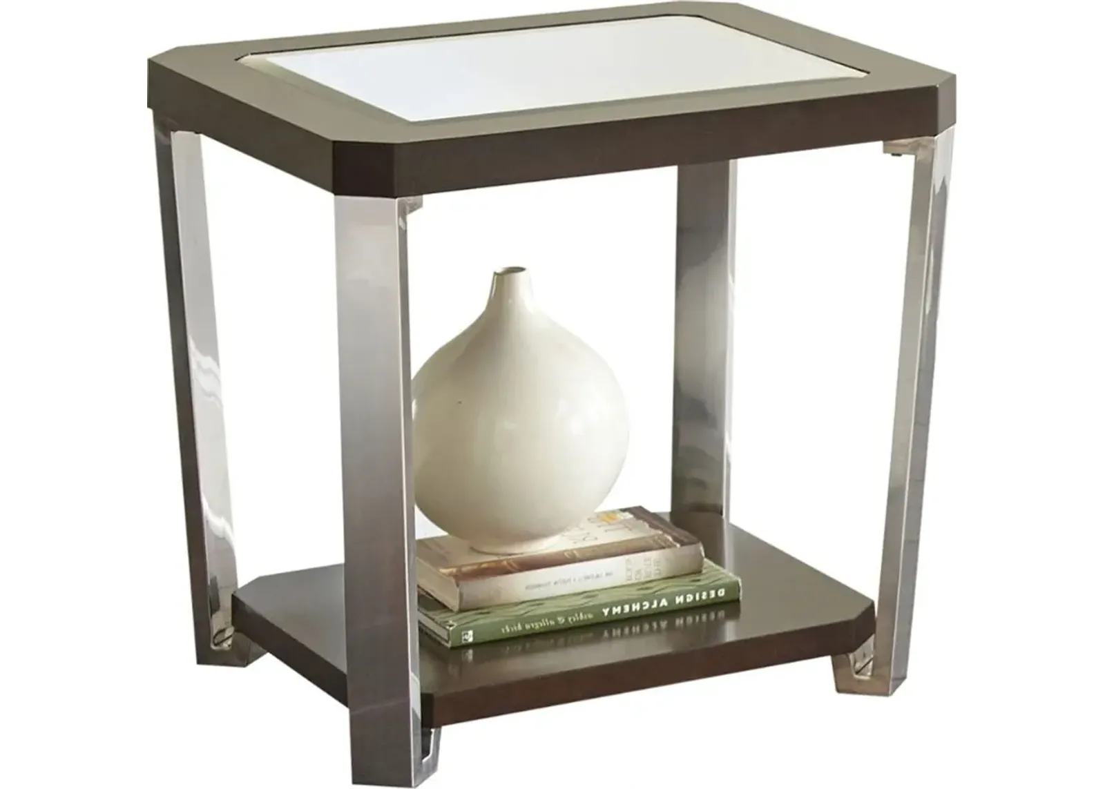 Steve Silver Co. Truman Glass Top Espresso End Table with Stainless Steel Base