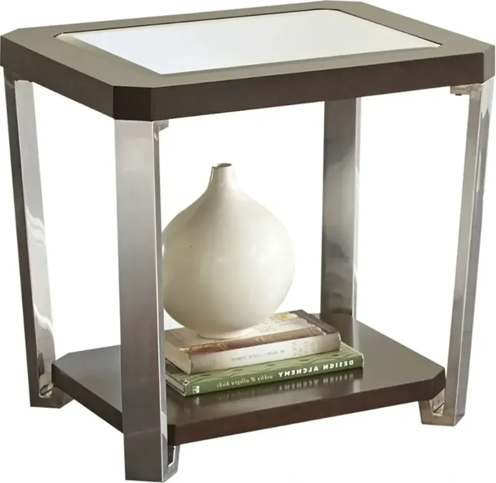 Steve Silver Co. Truman Glass Top Espresso End Table with Stainless Steel Base