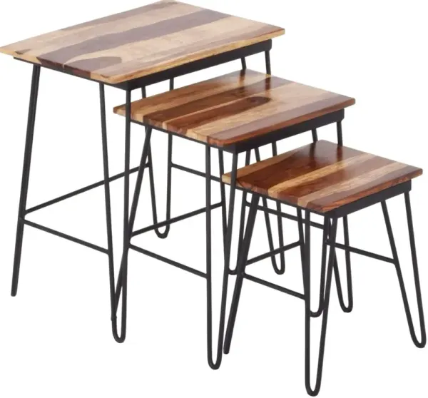 Steve Silver Co. Tristan 3-Piece Natural Nesting Table Set with Black Dusted Frame