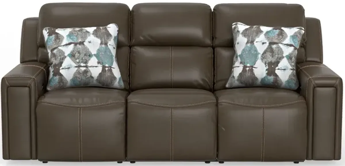 iAmerica Tuscany Chocolate Leather Power Reclining Sofa with Power Headrest