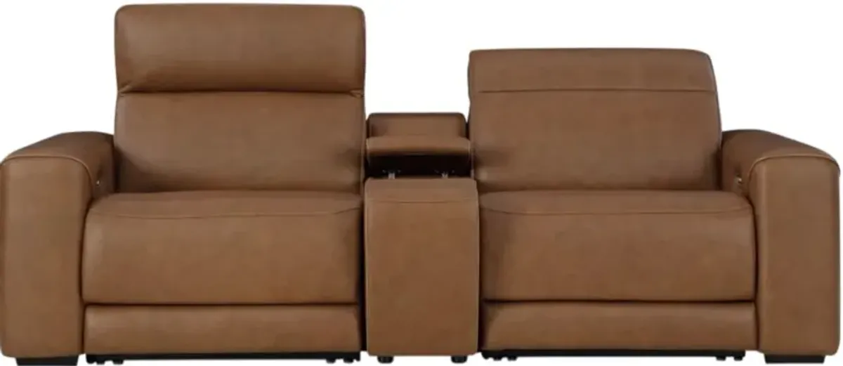 Signature Design by Ashley® Magic Man 3-Piece Caramel Power Reclining Sectional with Console