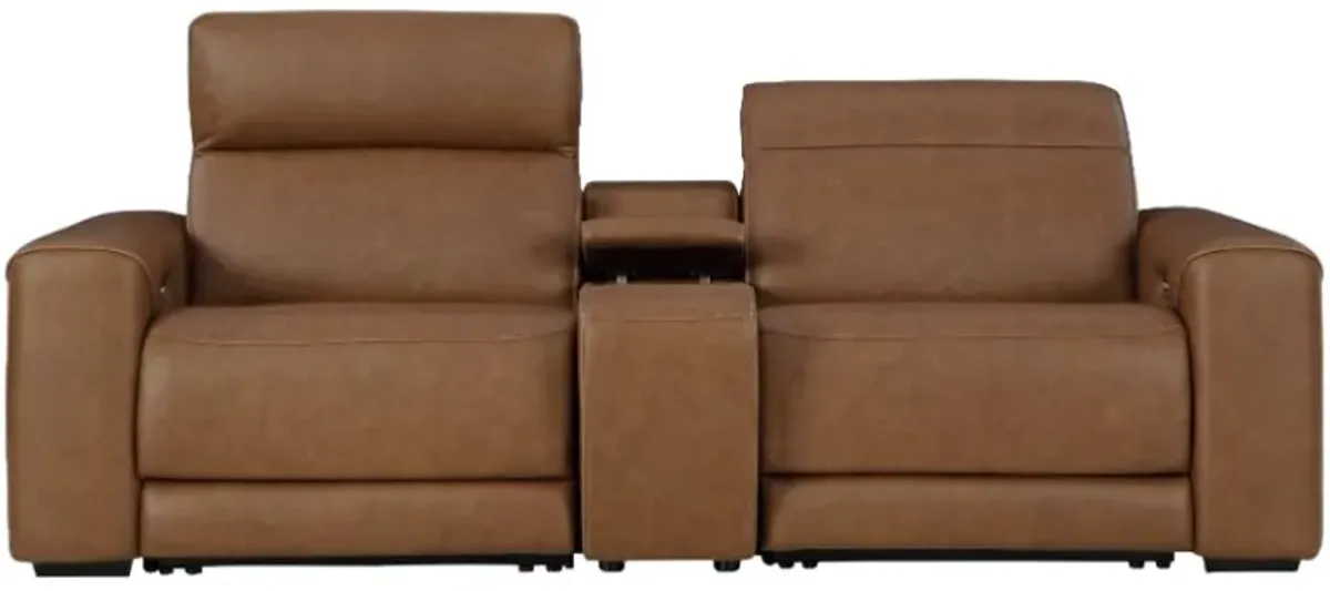 Signature Design by Ashley® Magic Man 3-Piece Caramel Power Reclining Sectional Loveseat with Console